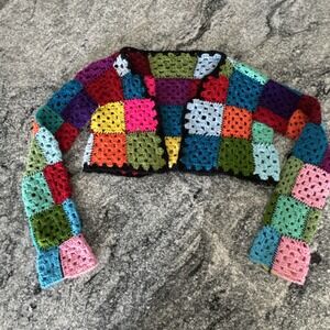 Women Handmade Retro Open Cardigan Crochet Square Knitted Sweaters #990‎